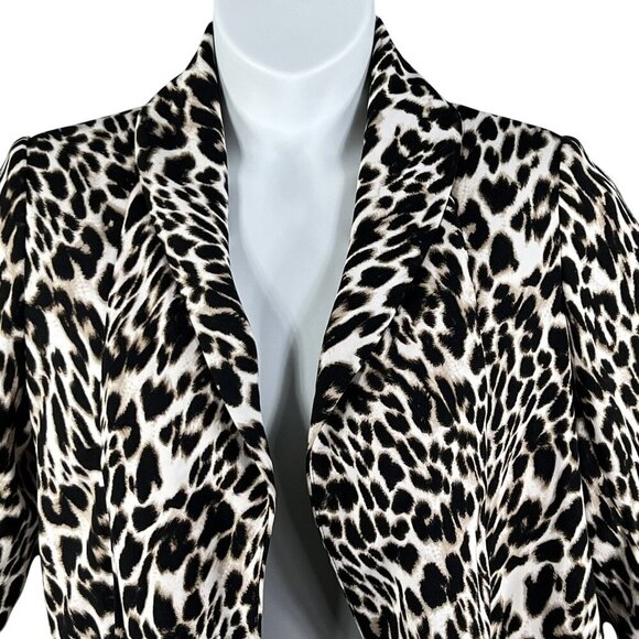 Calvin Klein Womens S Leopard Print Open Cardigan 3/4 Sleeves Oversized Blazer - Picture 4 of 16
